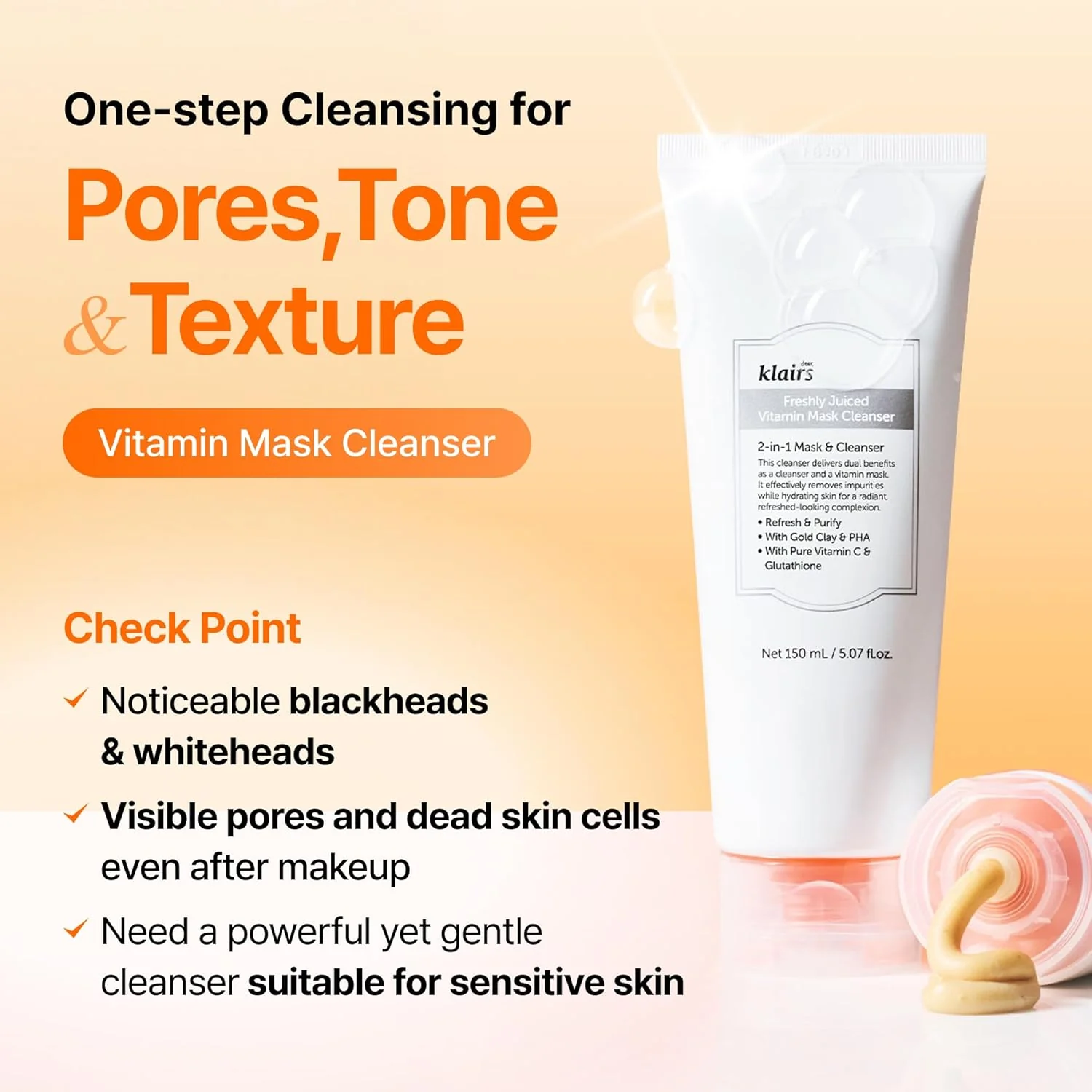 Dear Klairs Freshly Juiced Vitamin Mask Cleanser 150ml - Image 3