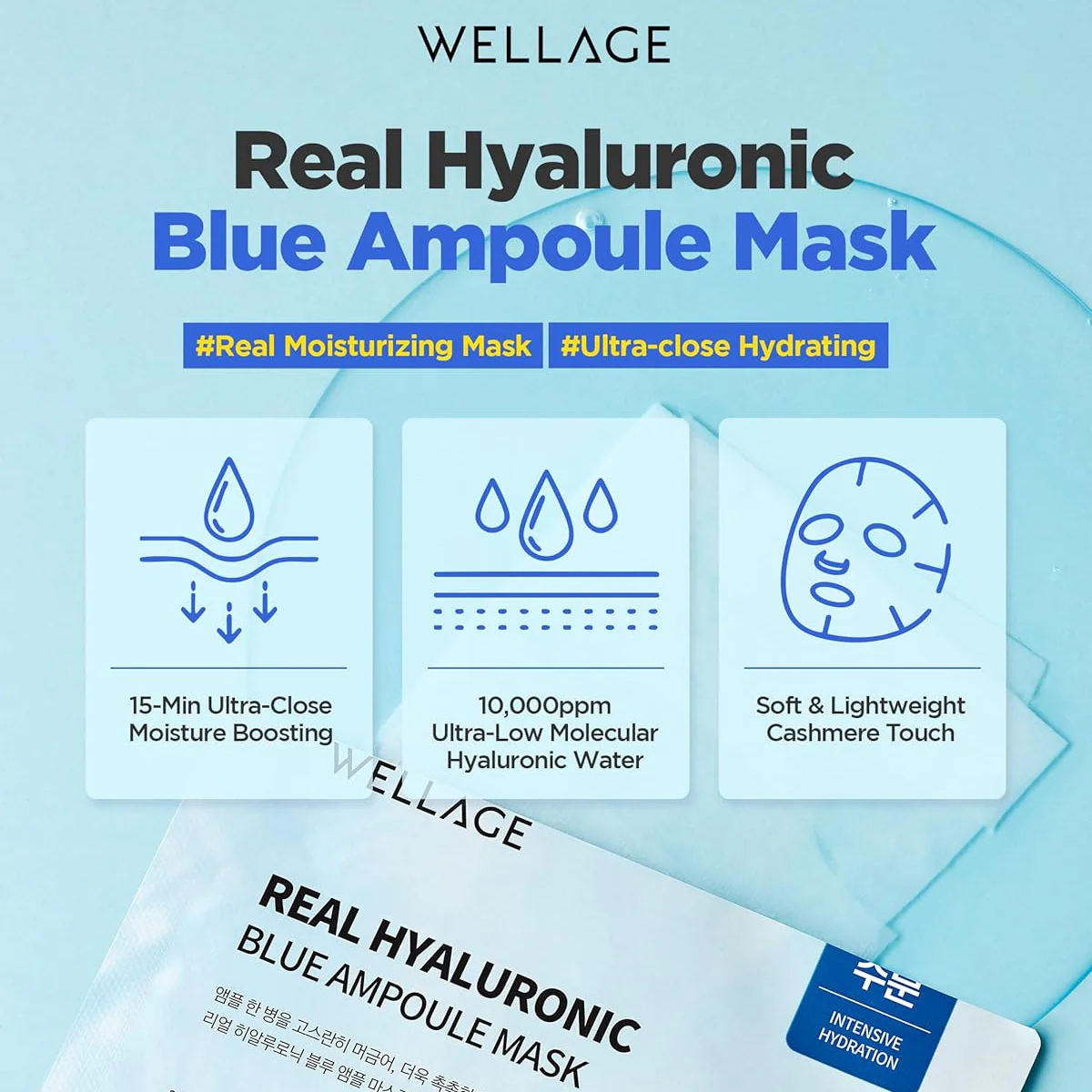 Wellage Real Hyaluronic Blue Ampoule Mask 5pc - Image 5